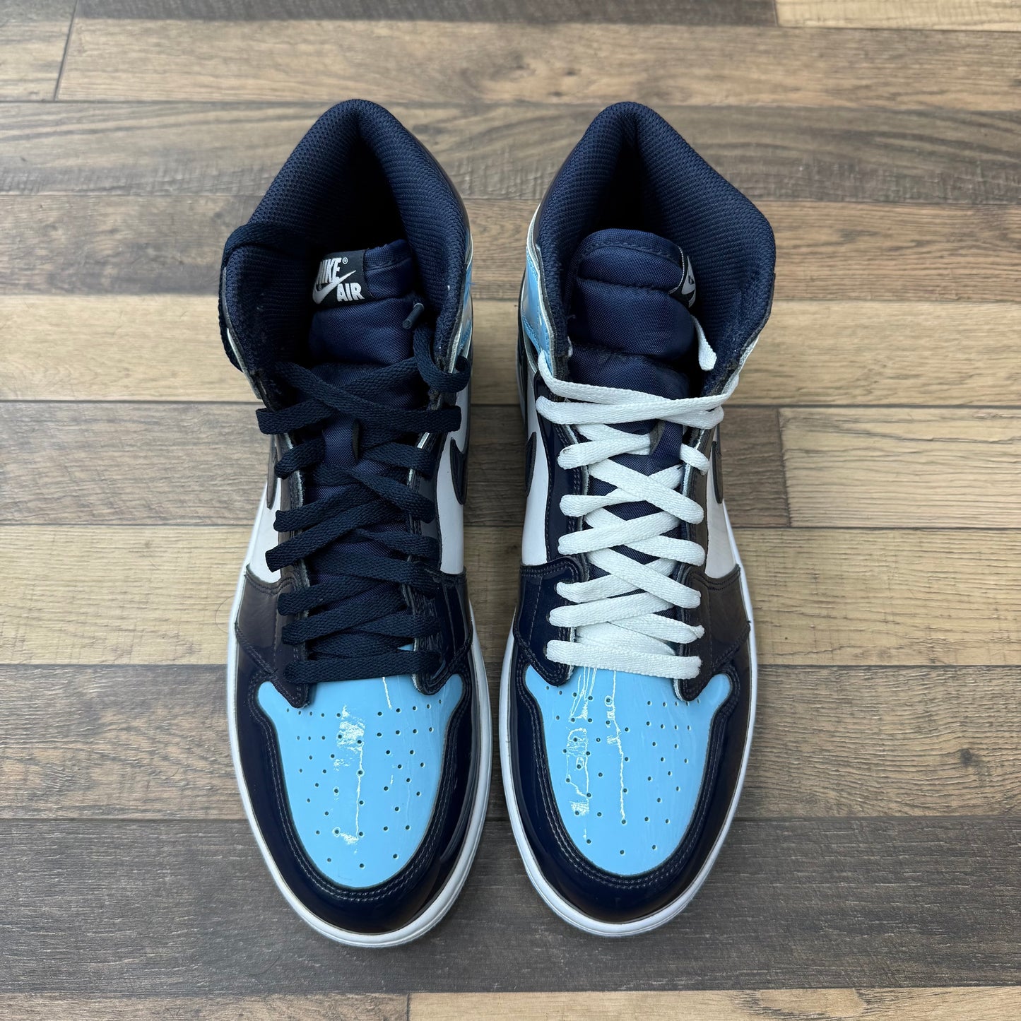 Jordan 1 High Patent UNC Blue Chill Sz 10.5M/12W (Preowned)