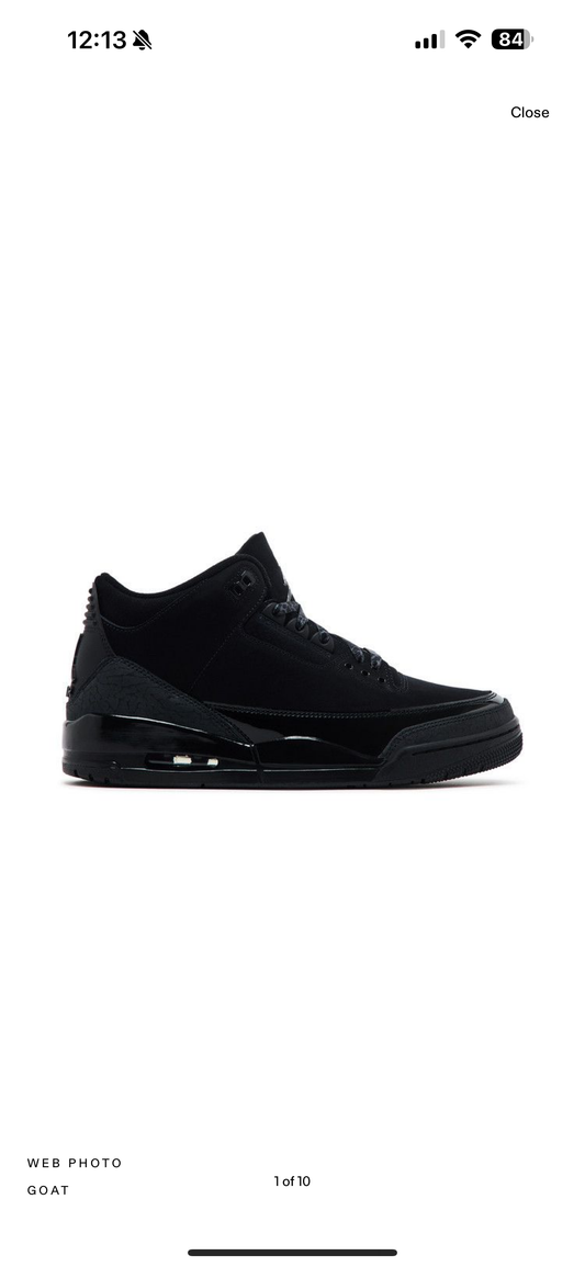 Jordan 3 Black Cat Sz 10.5 (DS)